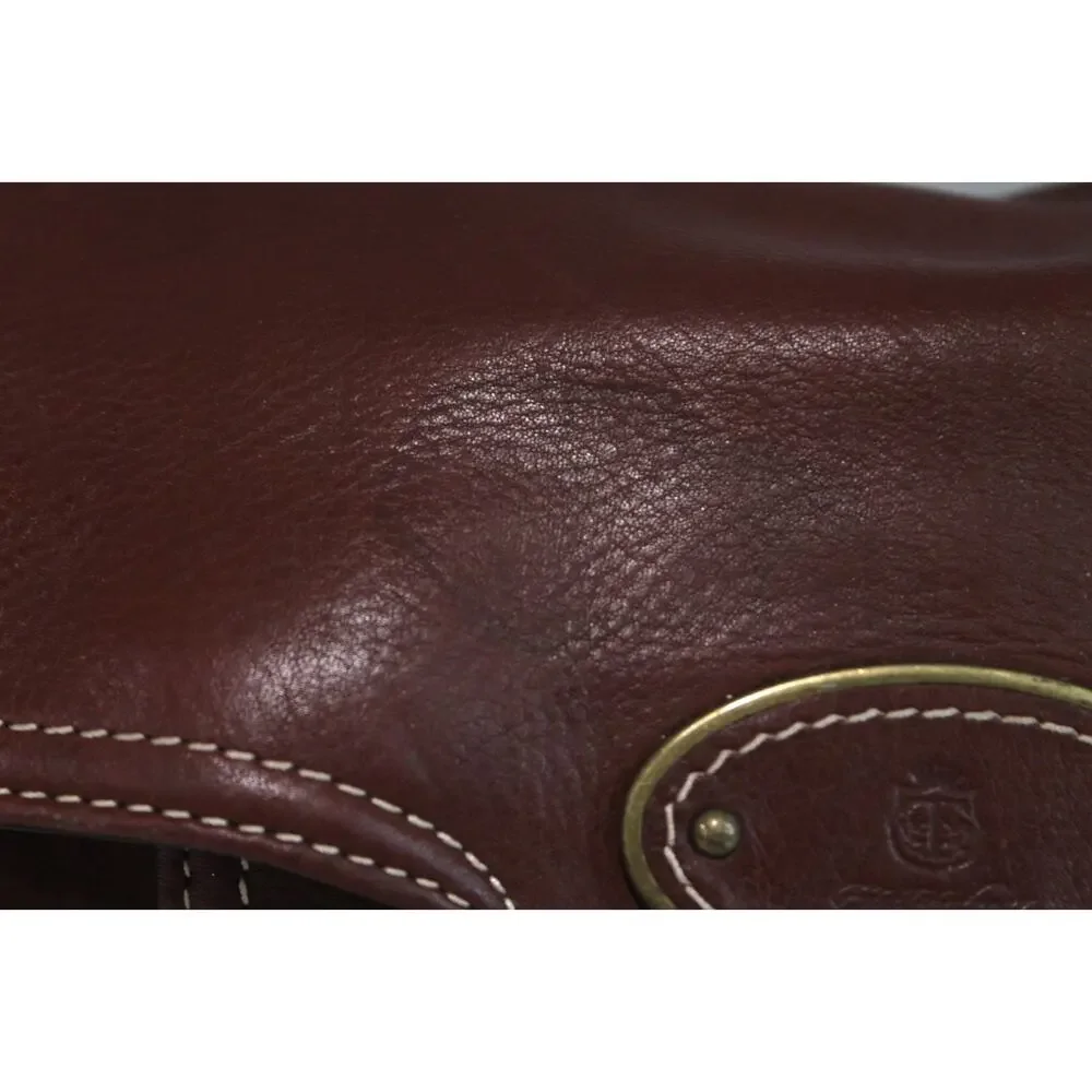 Talbots Leather Handbag Purse Brown White Thread Detailing Flap Closure